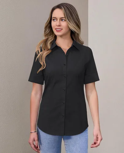 Miniatura 7 de siliteelon Camisas de vestir de manga corta con botones para mujer, camisas de algodón con botones para mujer, blusa ajustada de manga 3/4