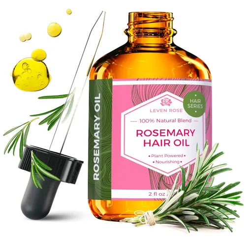Leven Rose Aceite orgánico de romero para el crecimiento del cabello con ricino, romero, menta, jojoba, argán, semillas de calabaza, extracto de