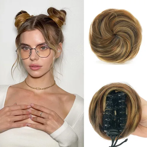 Miniatura 22 de Sofeiyan 2 piezas de extensión de cabello rizado ondulado en forma de moño desordenado, mini moño desordenado con banda elástica, peluca sintética
