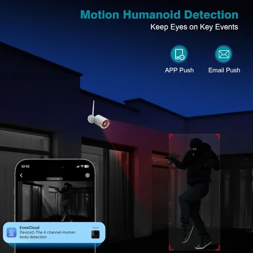 Miniatura 5 de Sistema de cámara de seguridad inalámbrica expandible de 10 canales con monitor de 10.1" 4 piezas de cámara de 5 MP para interior y exterior audio