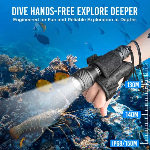 Miniatura 4 de ORCATORCH D550 - Linterna submarina de 1000 lúmenes con 3 modos, interruptor de cola, impermeable IP68, luz de buceo de respaldo manos libres