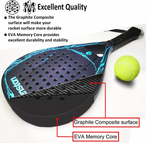 Miniatura 3 de Senston Raqueta de pádel con superficie de fibra de carbono con núcleo de espuma flexible de memoria EVA, pala de pádel con bolsa de transporte