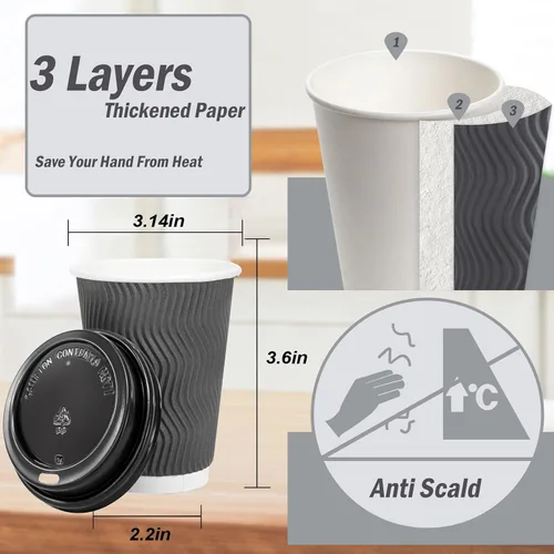 Miniatura 3 de Lamosi Paquete de 50 - Tazas de café desechables aisladas de 8 onzas, tazas de papel de café para llevar, taza de pared corrugada ondulada