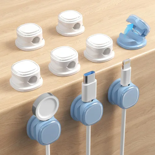 Miniatura 8 de Paquete de 9 organizadores de cables, gestión de cables de resorte, bonitos clips adhesivos para cables, cargador de teléfono para escritorio