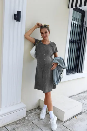 Miniatura 5 de Ekouaer Vestido de enfermería 3 en 1 para el partopartohospital, camisón de maternidad para lactancia materna con botón S-XXL