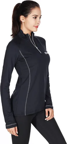 Miniatura 2 de bpbtti Jersey térmico con cremallera para mujer con bolsillo con cremallera, absorbe la humedad y transpirable
