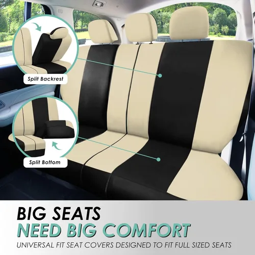 Miniatura 7 de Fundas para asientos FH GROUP FH-FB030115 de tela liviana y aireada, con división para airbag, set combinado menta/negro: funda de volante, Beige
