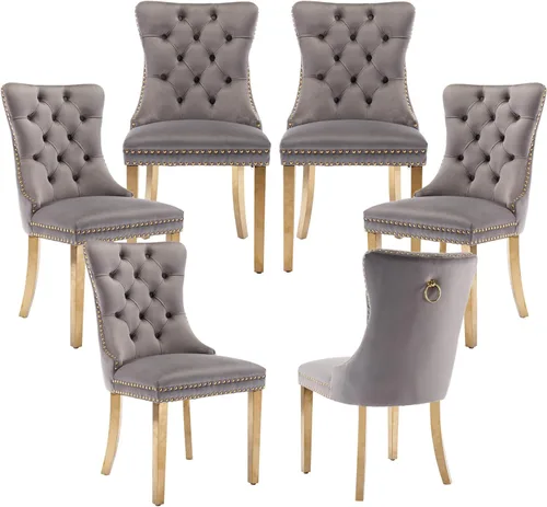 Miniatura 88 de LKTART Juego de 2 sillas de comedor de terciopelo, sillas de comedor copetudas con ribete de anillo de clavo, silla de comedor tapizada con patas