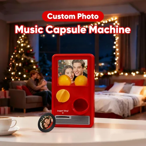 Miniatura 7 de Máquina de música Gachapon personalizada, mini reproductor de vinilo personalizado de canciones de Spotify y fotos, caja de música interactiva retro