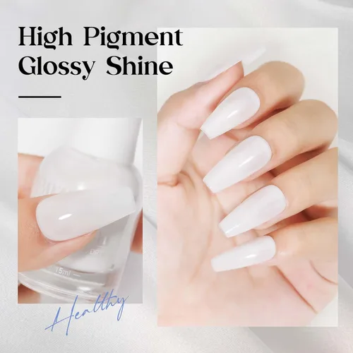 Miniatura 7 de MIZHSE Esmalte de uñas de secado rápido, esmalte de uñas blanco lechoso de secado al aire rápido, 15 ml de esmalte de uñas a base de agua regular