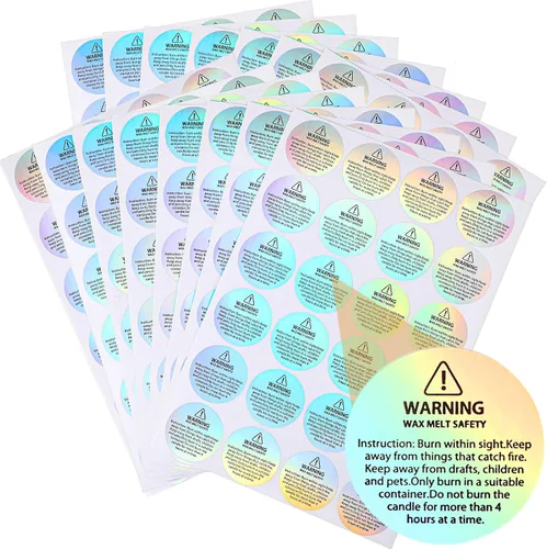 240 etiquetas holográficas de advertencia de velas, calcomanías de seguridad de fusión de cera para frascos, latas, envases de fabricación de