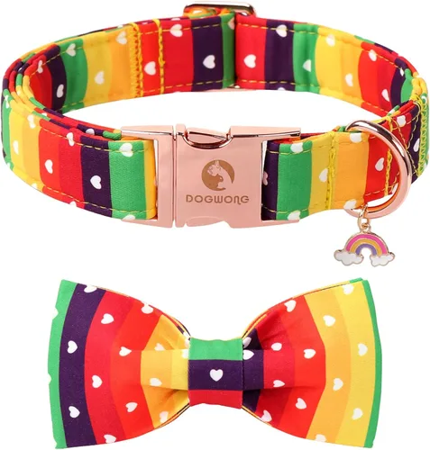 Miniatura 8 de DOGWONG Collar de otoño para perro con lazo, collar de moño para perro de Acción de Gracias, collar ajustable de algodón de otoño con hoja de arce