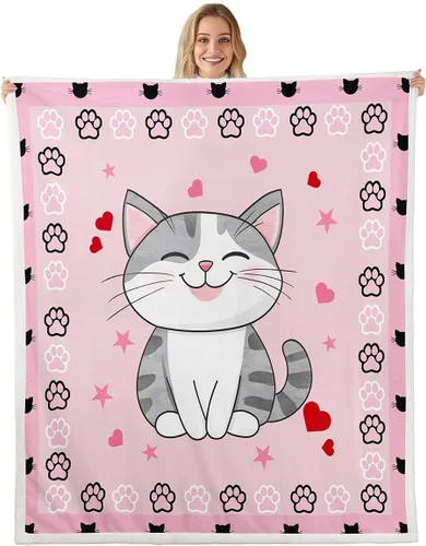 Miniatura 27 de Manfei Manta Kawaii con estampado de gato estrellado para niños y niñas, decoración de habitación de niños y niñas, manta negra Kawaii animal