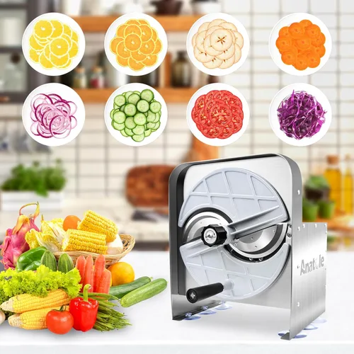 Miniatura 7 de Cortadora comercial de verduras Anatole de acero inoxidable, espesor ajustable de 0-0.4'', cortador manual de verduras y frutas para tomate