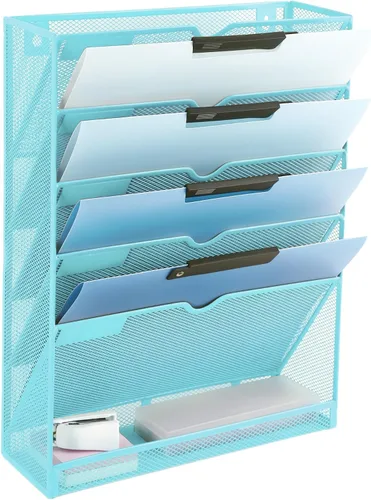 Miniatura 29 de EASEPRES Organizador de archivos de malla de 3 bolsillos para colgar en la pared, carpeta de papel para correo montada en la pared, organizador