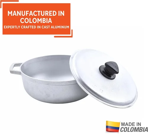 Miniatura 3 de IMUSA Caldero tradicional natural de 2.6 cuartos de galón fabricado en Colombia con tapa para cocinar y servir, plateado