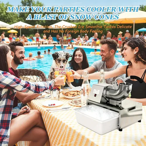 Miniatura 4 de Commercial Ice Crusher 350W, 220 LBS/H Snow Cone Machine 10L Crushed Ice Box, 1420RPM Stainless Steel Ice Shaver Machine, for Family, Restaurants