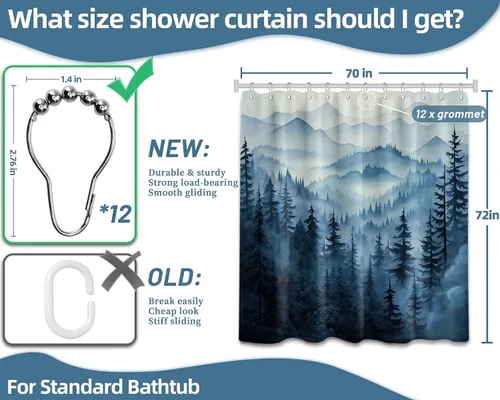 Miniatura 5 de Cortina de ducha azul marino de bosque Cortina de ducha azul oscuro de montaña y naturaleza para decoración de baño de hombres, tela impermeable