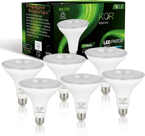Miniatura 10 de KOR Bombillas de Luz de Inundación LED PAR38, Paquete de 2, Regulables Equivalente a 100W, 3000K Blanco Cálido, Interior y Exterior Bombilla de Foco