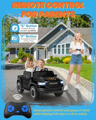 Miniatura 4 de ENYOPRO - Juguetes de montar de 24V para niños grandes, RAM 1500 RHO con licencia de 2 asientos, auto de montar para niños pequeños con control