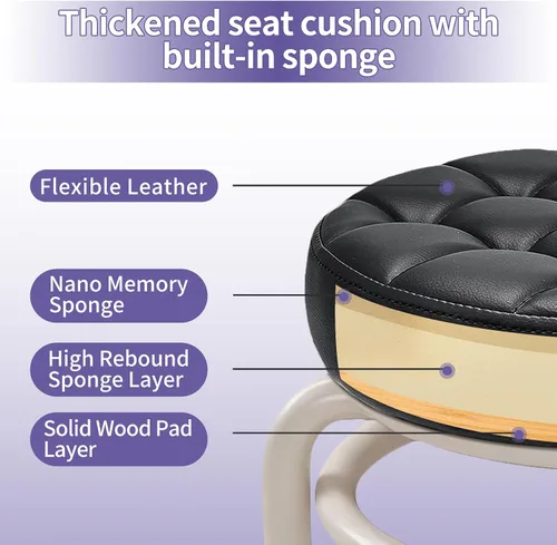Miniatura 3 de Taburete bajo redondo rodante, de piel sintética, 360°, más cómodo, giratorio con cojín de esponja gruesa para salón de uñas, pedicura, spa y hogar