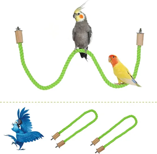 Miniatura 7 de Paquete de 2 perchas y columpios de cuerda para pájaros, jaula de pájaros, accesorios de poste de escalada, juguete de escalada para loros, Azul
