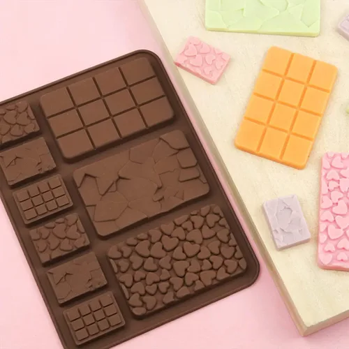 Miniatura 4 de ROTADM - Juego de moldes de silicona para chocolate con forma mixta, 3 piezas de mini gofre, corazón y barra cuadrada para barras de proteínas