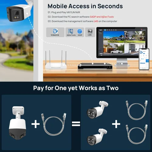 Miniatura 7 de PANOEAGLE Cámara de seguridad IP PoE de doble lente de 4 MP para exteriores con gran angular panorámico de 180°, visión nocturna a