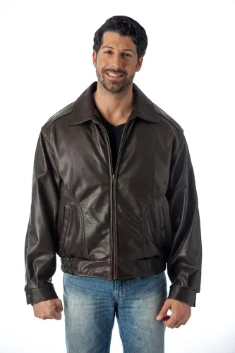 Miniatura 7 de REED Chaqueta de cuero All American Bomber para hombre, fabricada en EE. UU