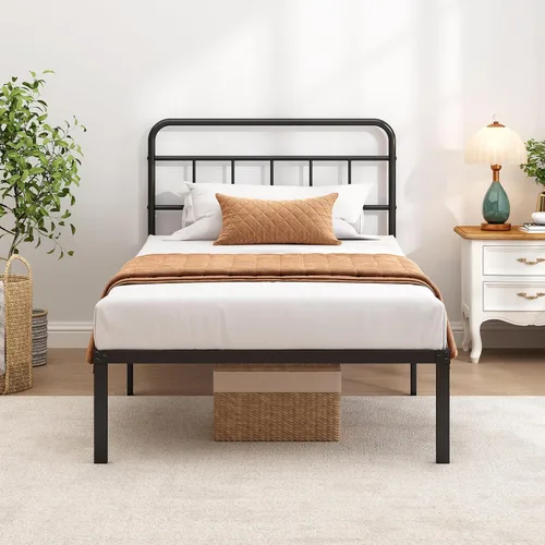 Miniatura 7 de Base de cama individual con cabecera clásica, soporte de listones de metal resistentes, espacio de almacenamiento debajo de la cama, no necesita