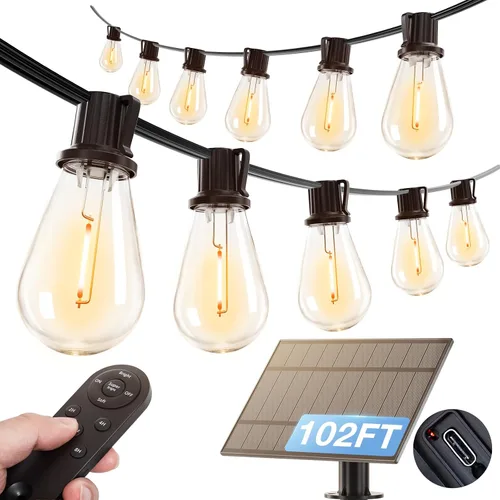 Miniatura 11 de addlon Luces de Cadena Solares de 104 Pies (98 Pies + 6) para Exteriores Impermeables con Puerto USB y Control Remoto Luces Solares para Patio