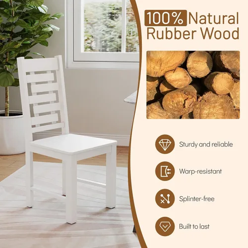 Miniatura 9 de Giantex Juego de 2 sillas de comedor de madera, sillas de cocina de madera de goma 100% maciza con respaldo alto e inclinado, asiento ancho, sillas