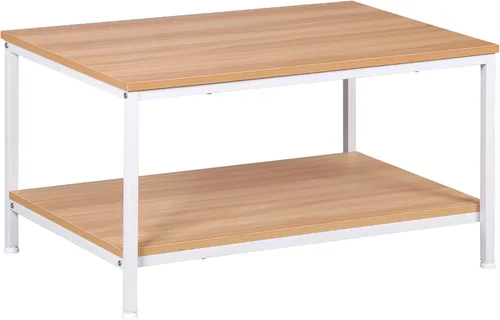 Miniatura 11 de SUPER DEAL Mesa de café industrial de 2 niveles con estante de almacenamiento para apartamento pequeño, sala de estar, mesa auxiliar rectangular