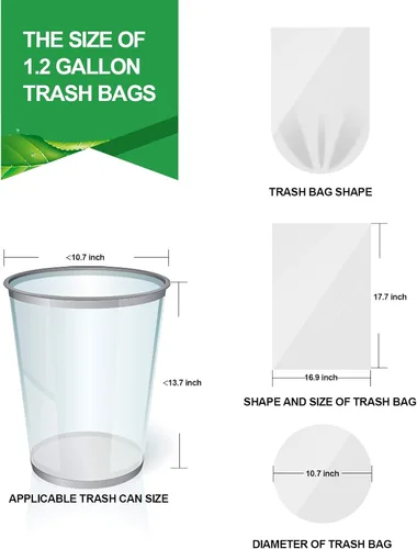 Miniatura 3 de FORID Bolsas de basura pequeñas transparentes de 1.2 galones, 330 bolsas de basura para baño, dormitorio, oficina, bote de basura de 5 litros, bolsa