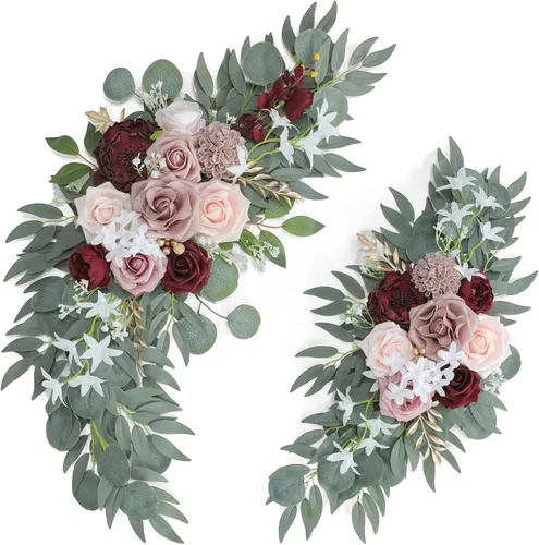 Miniatura 19 de ponatia Flores de Arco de Boda (Paquete de 2), Flores Borgoña y Azul Marino para Decoraciones de Boda, Señales de Bienvenida, Arcos de Boda