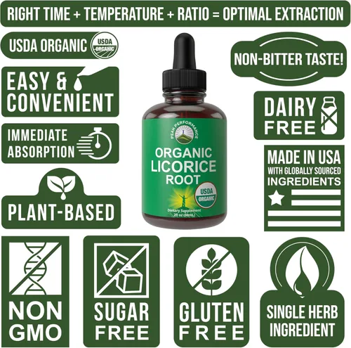 Miniatura 7 de Suplemento líquido de extracto de raíz de regaliz orgánico USDA. Tintura vegana para la digestión + salud respiratoria. Hierba de aceite de raíz