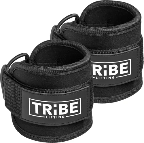 Miniatura 6 de Tribe Lifting Ankle Straps for Cable Machines - Padded Neoprene Ankle Cuffs with Double D-Ring Attachments - Adjustable Leg Straps for Glute Negro 1