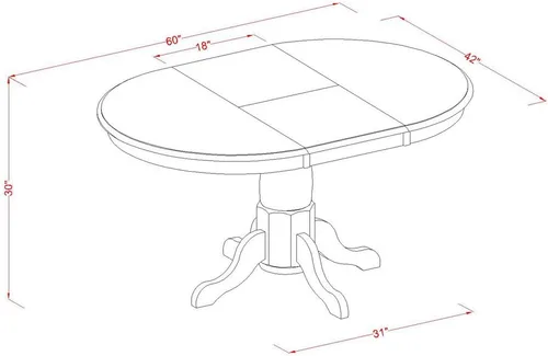 Miniatura 6 de East West Furniture POAV5-SBR-C - Juego de comedor de 5 piezas para 4 personas, incluye una mesa de comedor ovalada con hojas de mariposa y 4 sillas