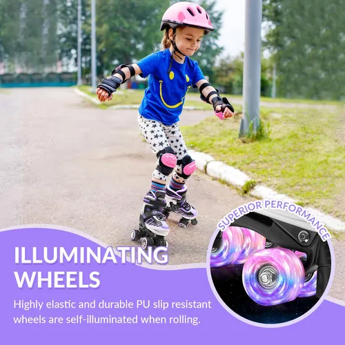 Miniatura 4 de Patines de ruedas para niñas y niños de 4 a 12 años, patines ajustables para niños pequeños de 4 tamaños, ruedas iluminadas para principiantes