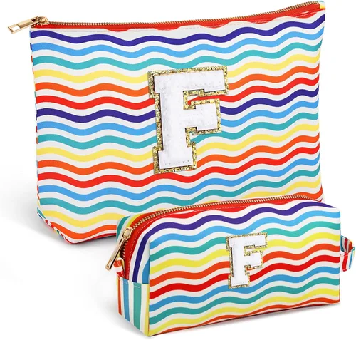 Miniatura 18 de Bolsa de viaje de maquillaje con monograma de 2 piezas para regalos de niñas adolescentes, bolsa de cosméticos para niñas, bolsa de aseo de viaje