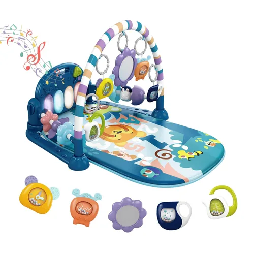 dearlomum Alfombra de Juego para Bebés, Divertido Piano de Juego para Tiempo de Barriga con 5 Juguetes Sensoriales para Bebés, Música y Luces, Tigre