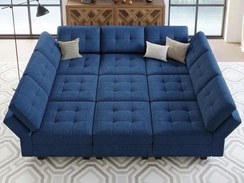 Miniatura 20 de Belffin Sofá cama modular de almacenamiento, sofá seccional con tumbonas anchas, sofá seccional convertible, sofá cama modular, cama gris claro