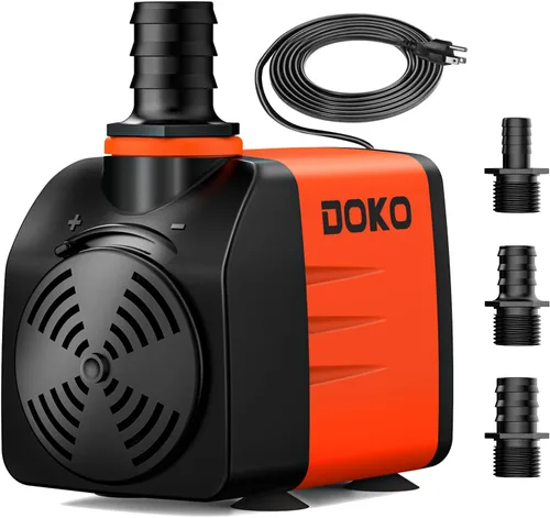 DOKO Bomba de agua sumergible de 480 GPH, bomba de agua de fuente con cable de alimentación de 6 pies y 3 boquillas, 35 W, bombas de estanque ultra