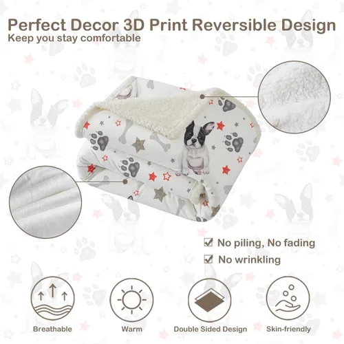 Miniatura 7 de Sleepwish Manta de forro polar sherpa de Bulldog francés para el sofá, súper suave y linda, manta de felpa para niños amantes de los perros, bebé