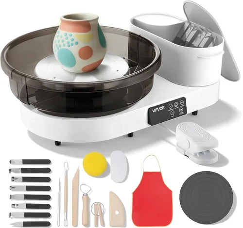 Miniatura 12 de VEVOR Rueda de cerámica de 11 pulgadas para adultos, máquina formadora de 450 W con motor de accionamiento directo y pantalla táctil LCD, pedal
