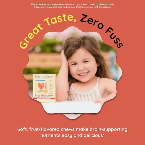 Miniatura 7 de ChildLife Essentials Omega-3 DHA + colina SoftChew Gummies Suplemento para niños - Gomitas Omega 3 DHA con colina, aceite de pescado para bebés