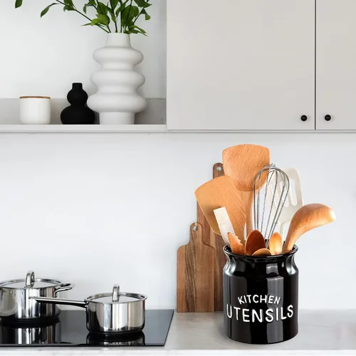 Miniatura 2 de Soporte para utensilios de cocina, de cerámica, para encimera, 6.5 pulgadas, grande, para encimera de cocina, color negro