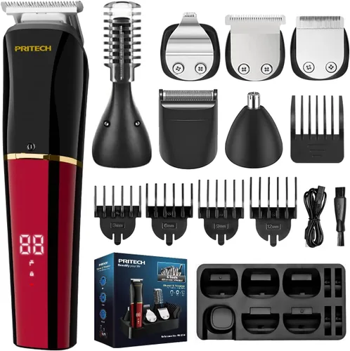 Miniatura 8 de PRITECH - Cortadora de barba para hombre, kit de aseo inalámbrico 6 en 1, resistente al agua, IPX6, afeitadora para hombre con maquinilla de Negro