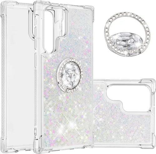 CCSmall Funda para Samsung Galaxy S22 Ultra para mujeres y niñas, transparente con purpurina que fluye líquida, cubierta brillante de arena movediza