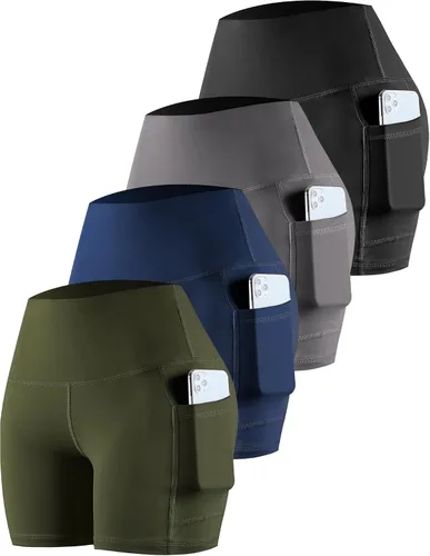 Miniatura 29 de CHRLEISURE - Pantalones cortos de ciclismo para mujer con bolsillos de licra, cintura alta, con control de abdomen para entrenamiento, yoga